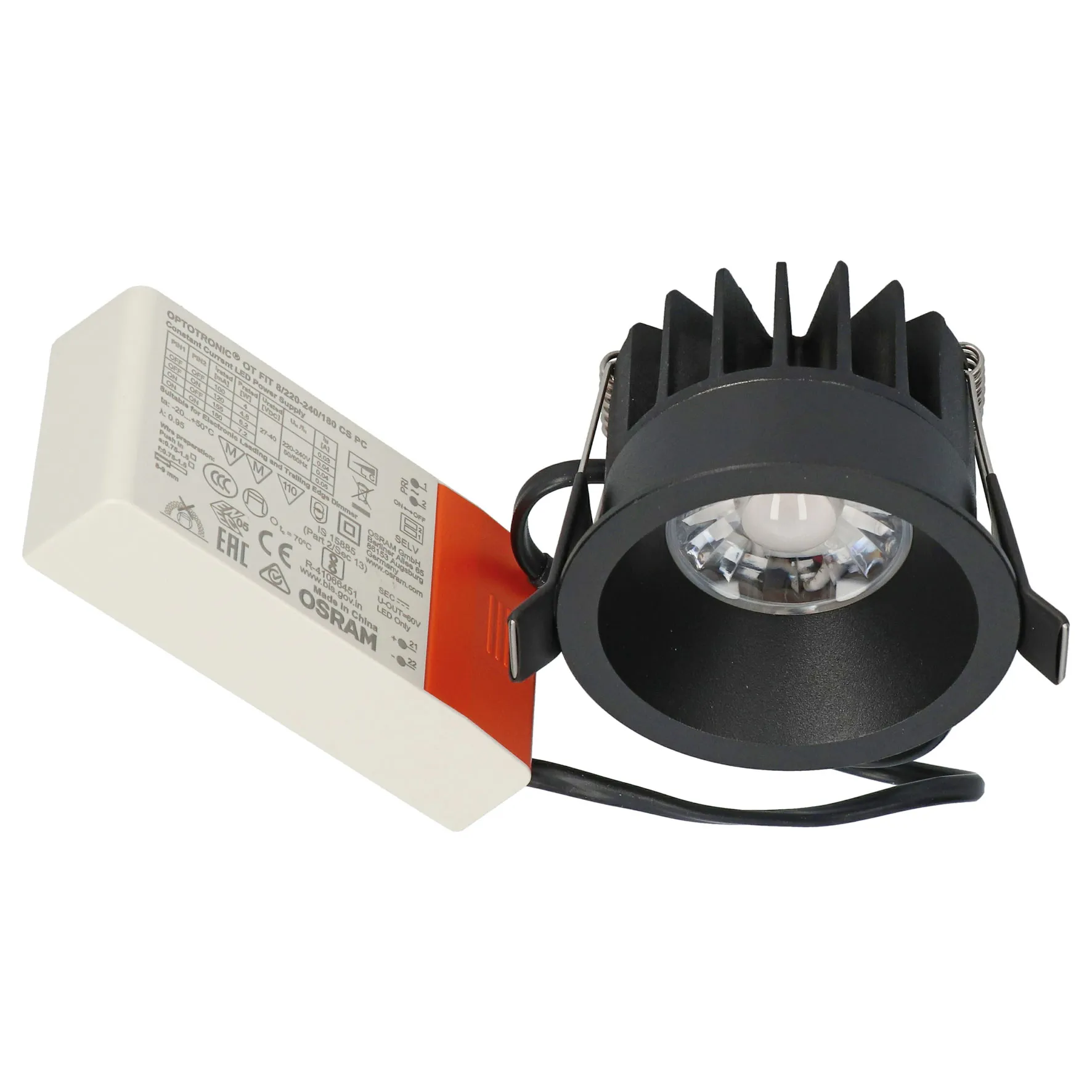 inbouwspot rond zwart LED 6,5W 2700K CRI95+ IP54 180mA incl. dimbare driver