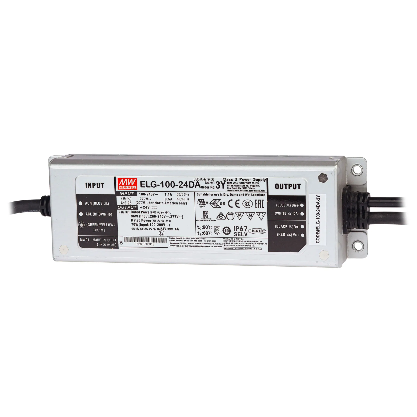 Ledtrafo 100W 24Vdc IP67; dali dimbaar