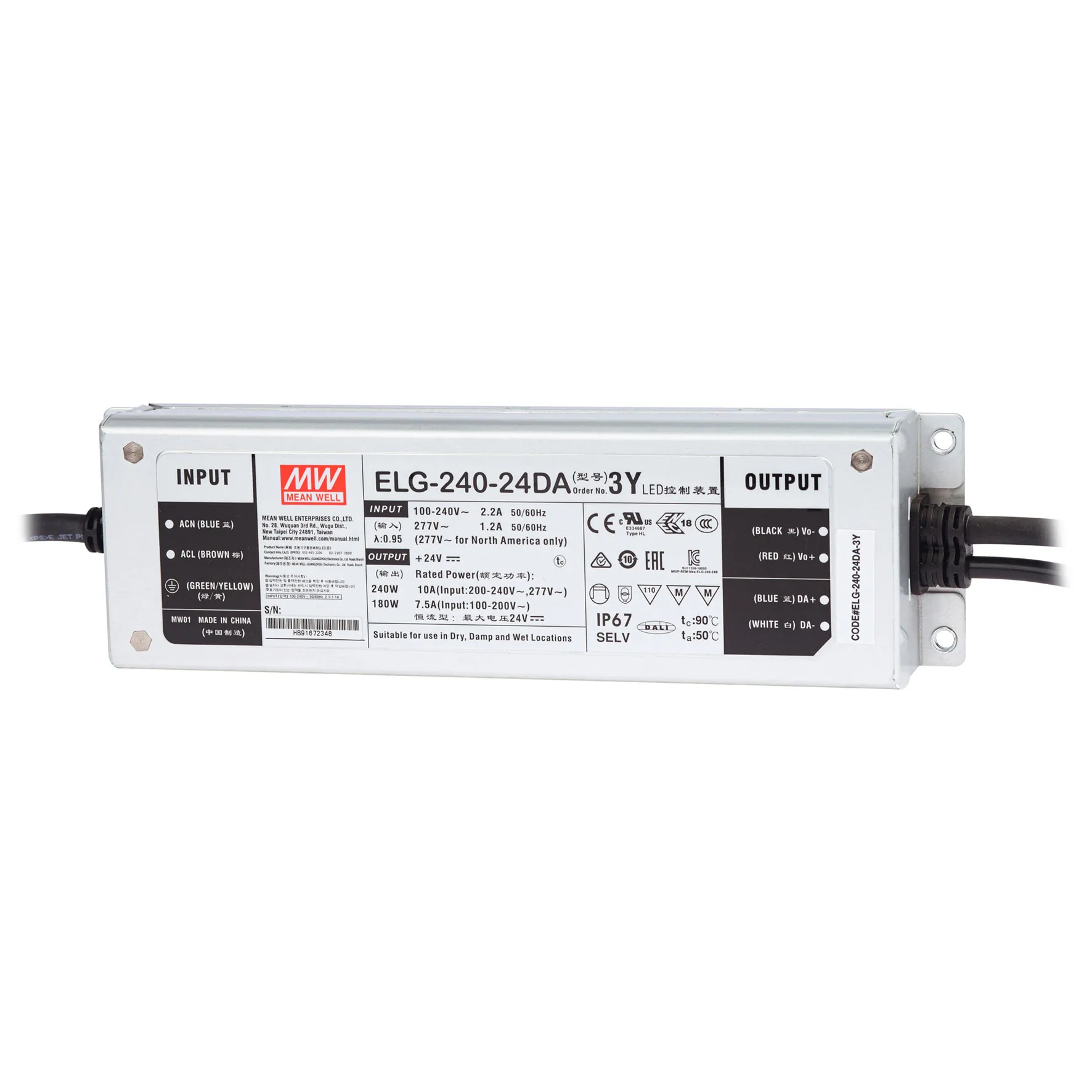 Ledtrafo 240W 24Vdc IP67; dali dimbaar