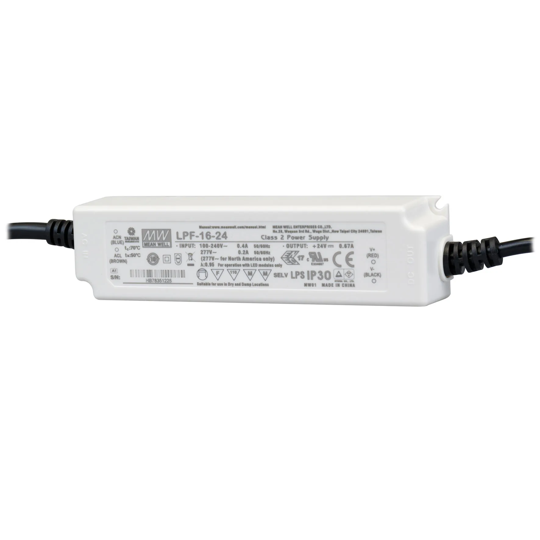 Ledtrafo 16W, 24Vdc IP30; niet dimbaar