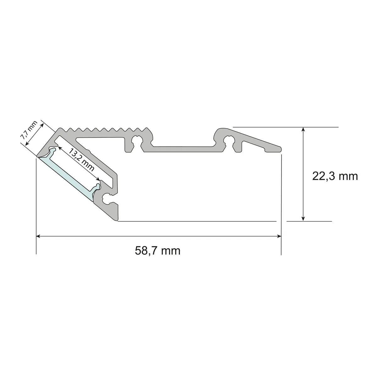 aluminium traptrede profiel down, let op, altijd aanbieden icm: 1x cover en 1x rubber afdekking