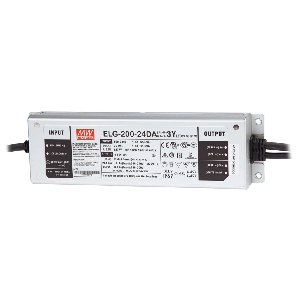 Ledtrafo 200W 24Vdc IP67; dali dimbaar