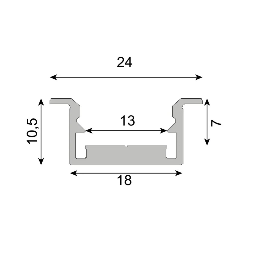 Zwart u-profiel laag recessed 10,5mm x 24mm x 10,5mm
