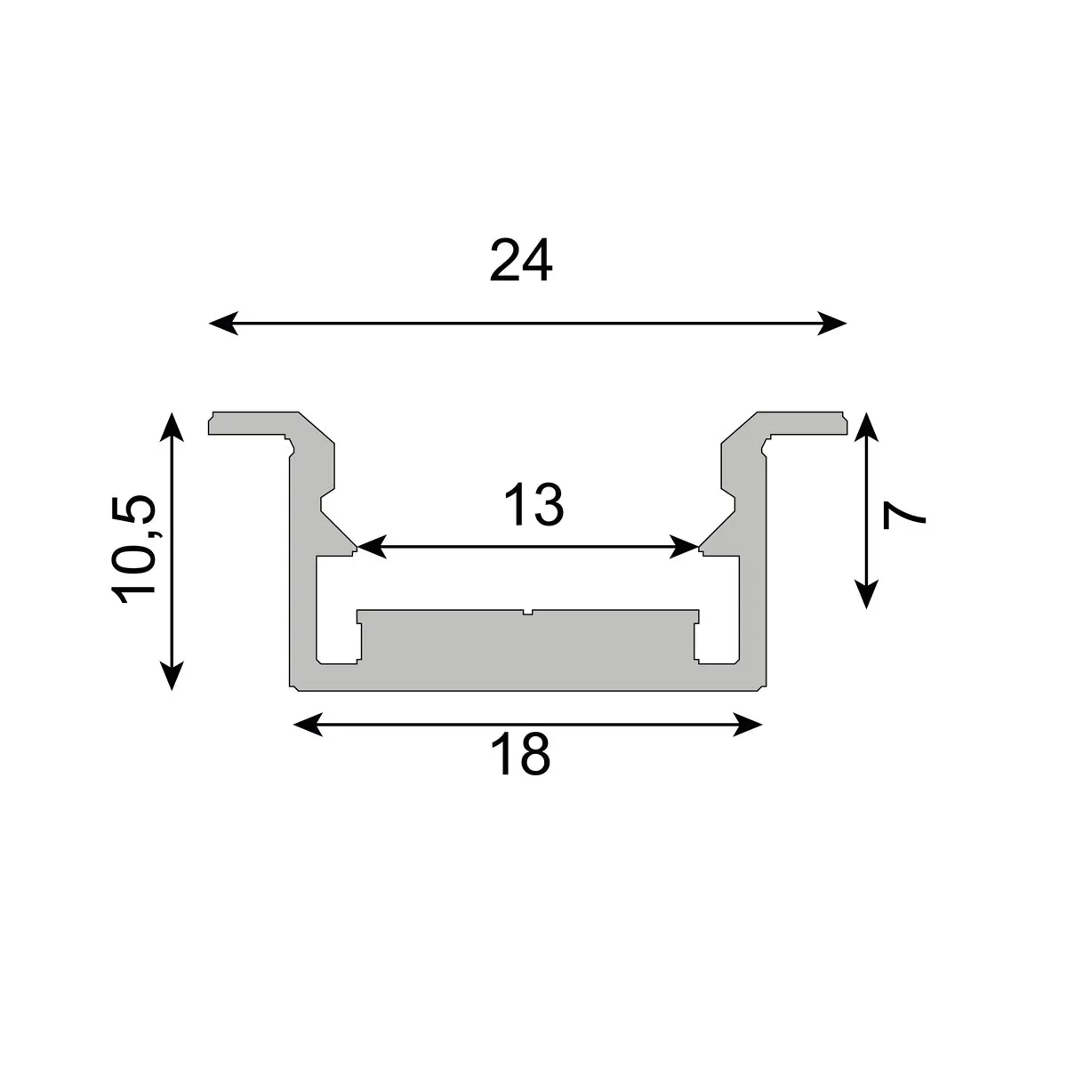 Aluminium u-profiel laag recessed 10,5mm x 24mm x 10,5mm