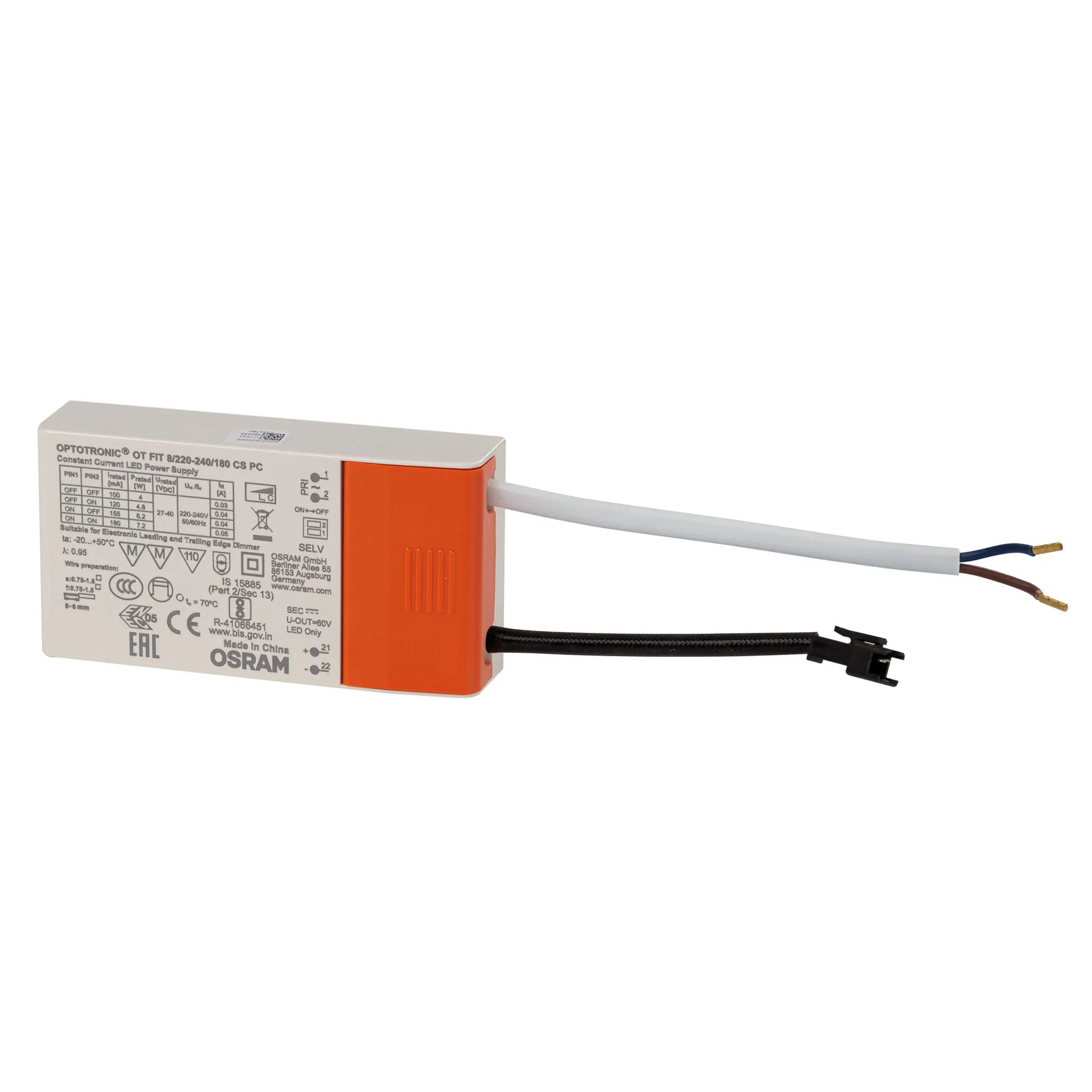 Phasecut dimmable driver 100-180mA 4-7,2W