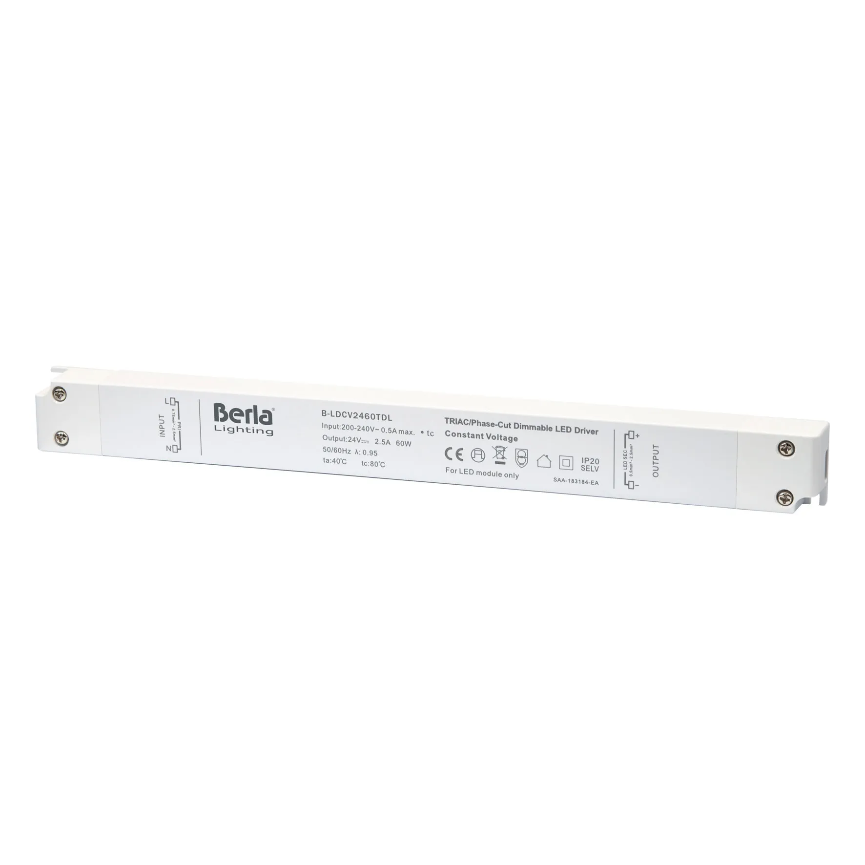Leddriver 24Vdc CV 60W triac dimmable IP20 - Long