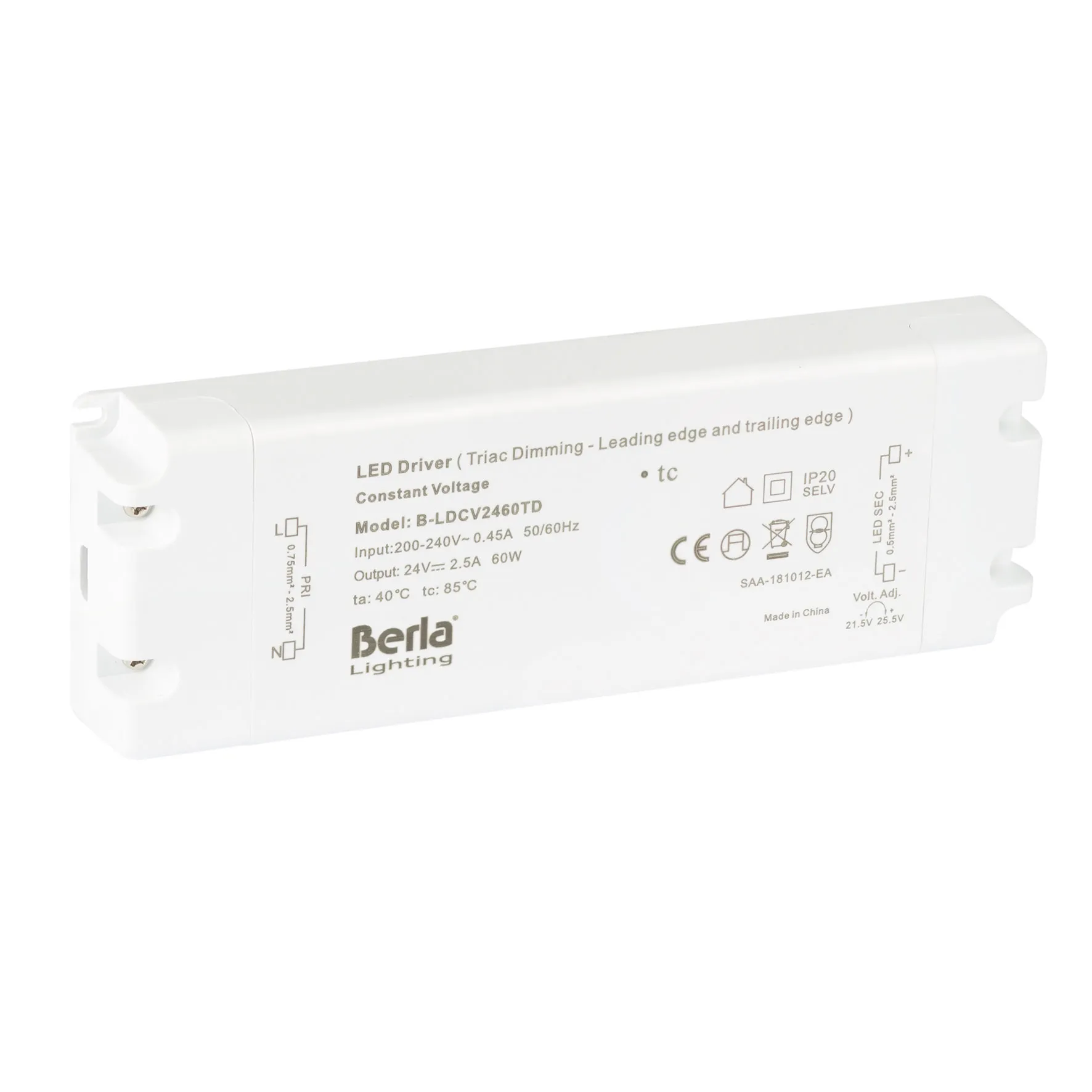 Leddriver 24Vdc CV 60W triac dimmable IP20