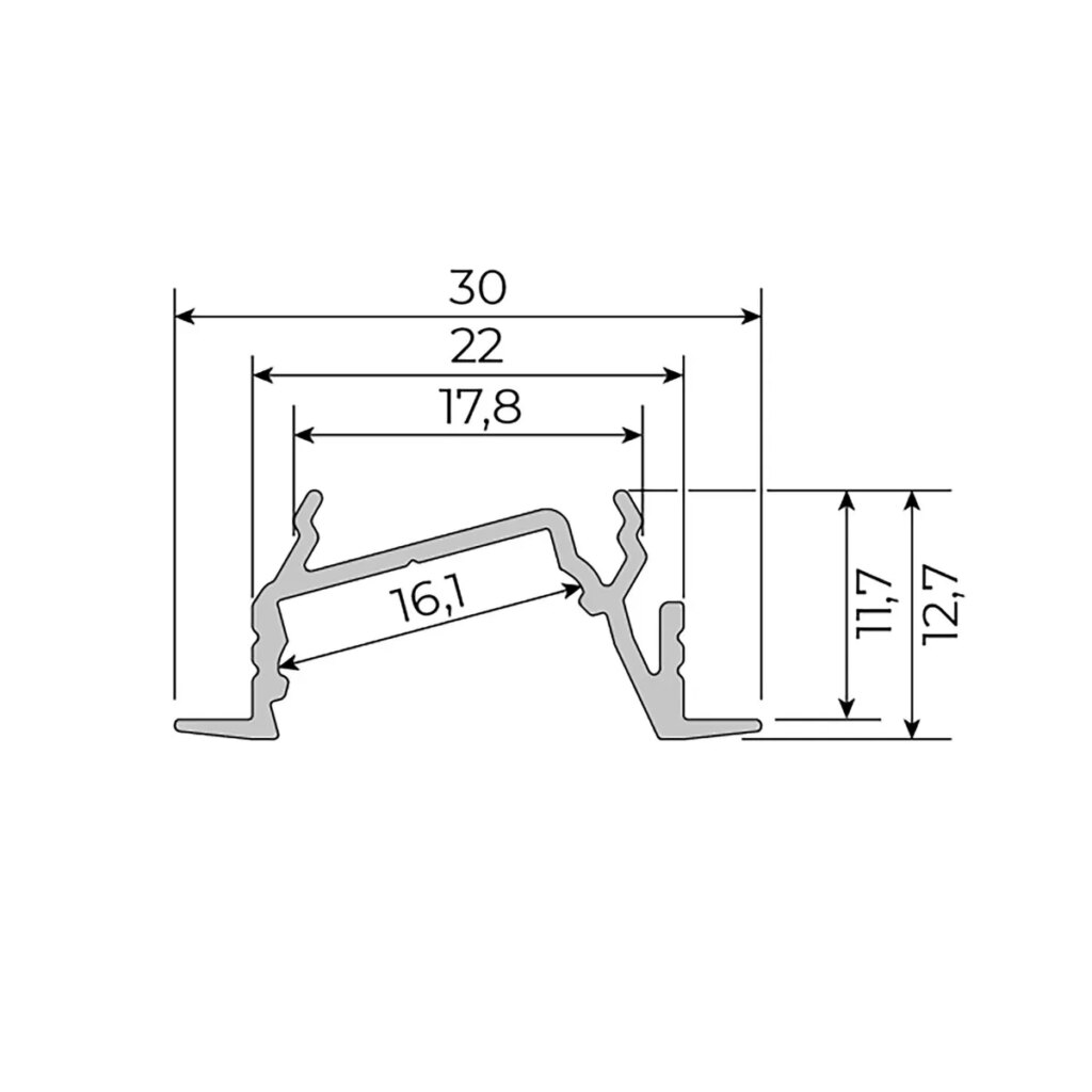Aluminium asymmetrisch profiel recessed 30mm *12,7mm