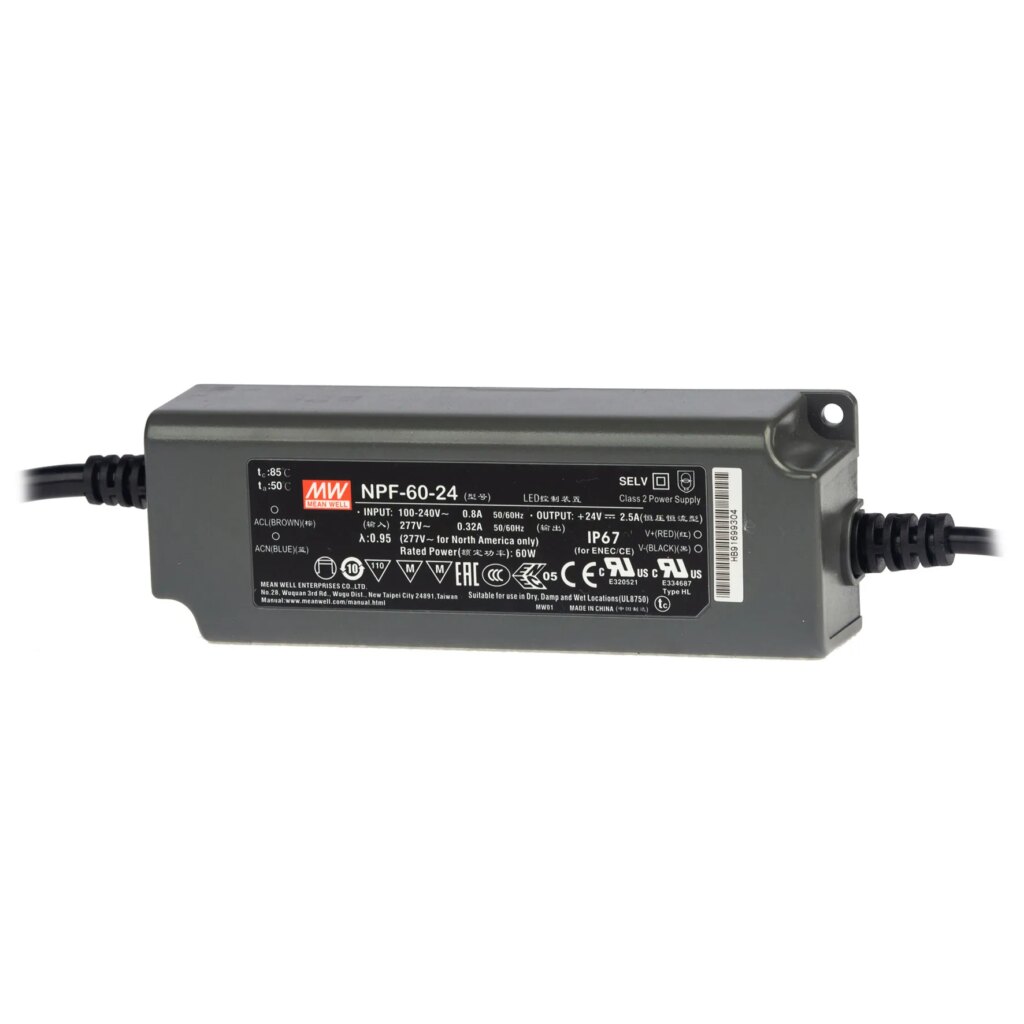 Ledtrafo 60W , 24Vdc IP67; niet dimbaar