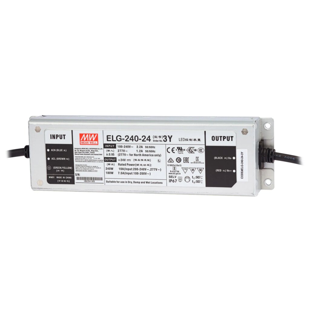 Ledtrafo 240W 24Vdc IP67; niet dimbaar
