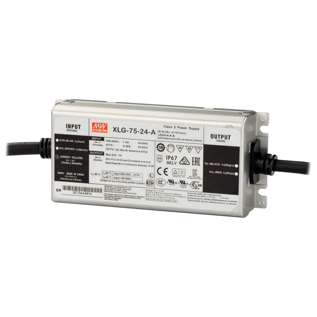Ledtrafo 75 watt, 24vdc, IP67 niet dimbaar