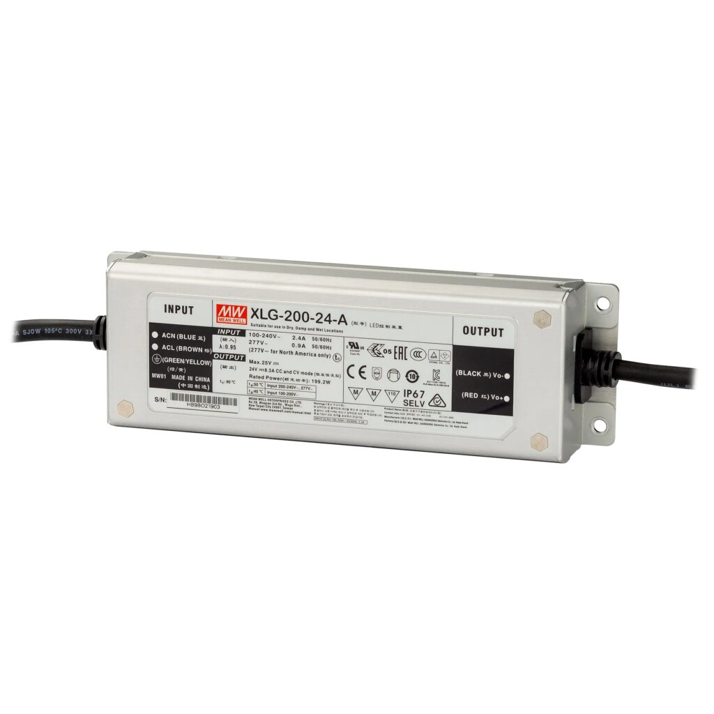 Ledtrafo 200 watt, 24vdc, IP67 niet dimbaar