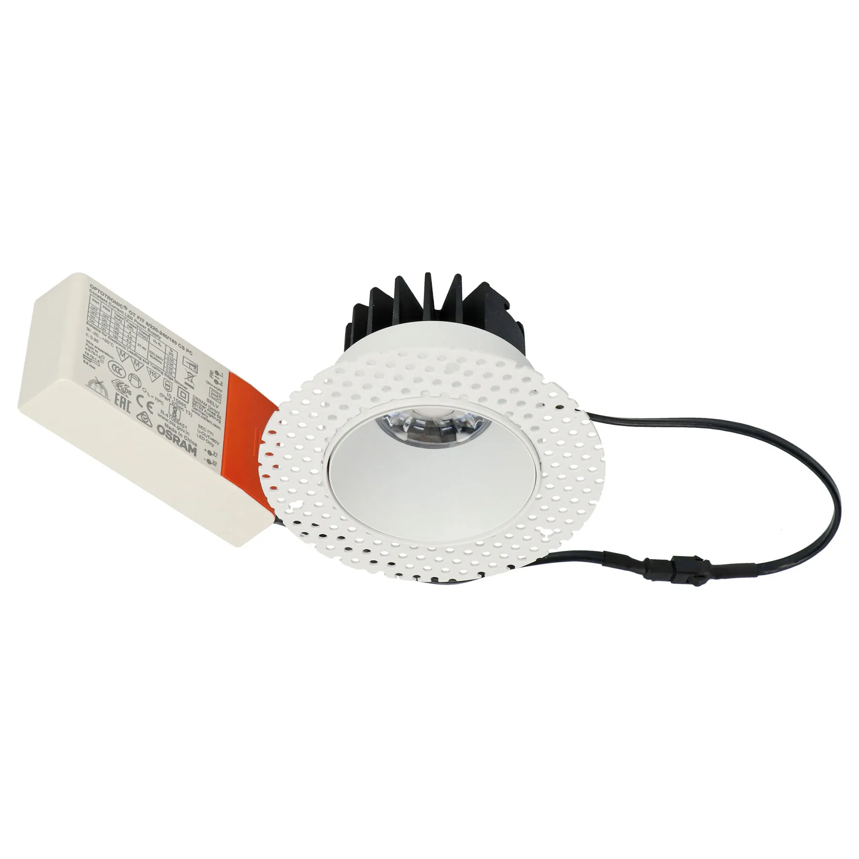 inbouwspot rond wit LED 6,5W 2700K CRI95+ IP54 180mA incl. dimbare driver excl. stucraam