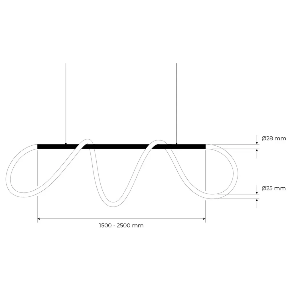 LED hanglamp tot 200cm ZWART 2700K dimbaar (5 meter 360gr LED) incl. plafondbehuizing